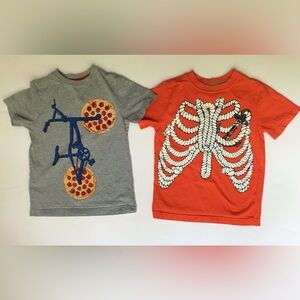 Gymboree Boys Small (5-6) Set Two Tee Shirts. Gray Pizza/Orange Nautical Knots